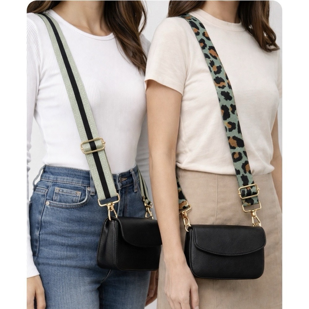 Lt Green/Black Expandable Replacement Purse Crossbody Strap Bundle w/Gold Hardwr